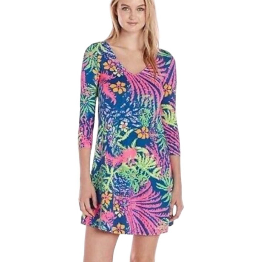 Lilly Pulitzer Erin Indigo All a Glow Lightweight Cotton
V-neck T-Shirt Dress